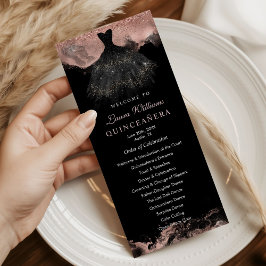 Rose Gold und Schwarz Quinceañera-Ablaufplan Programm