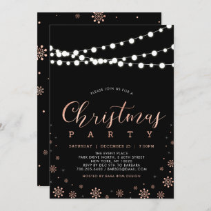 Rose Gold und Schwarz String Lights Christmas Pa Einladung
