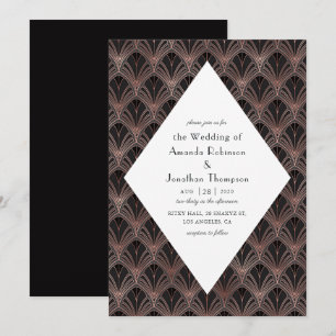 Rose Gold und schwarze Art Deco-Hochzeit Einladung