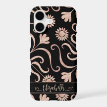 Rose Gold und Schwarze Flora Damaske