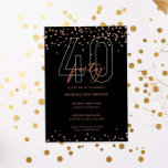 Rose Gold und schwarzer Glitzer funkeln 40. Geburt Einladung<br><div class="desc">Diese tolle 40. Einladung enthält Rose goldene Funkelscheiben auf schwarzem Hintergrund. Für eine erweiterte Anpassung dieses Designs,  z.B. das Ändern des Layouts,  des Schriftartes oder der Textgröße,  klicken Sie bitte auf den obigen Button "KENNEN". Bitte kontaktieren Sie mich für weitere Fragen!</div>