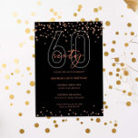 Rose Gold und schwarzer Glitzer funkeln 60. Geburt Einladung<br><div class="desc">Diese wunderschöne 60. Einladung enthält Rose goldene Funkelscheiben auf schwarzem Hintergrund. Für eine erweiterte Anpassung dieses Designs,  z.B. das Ändern des Layouts,  des Schriftartes oder der Textgröße,  klicken Sie bitte auf den obigen Button "KENNEN". Bitte kontaktieren Sie mich für weitere Fragen!</div>
