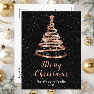 Rose Gold und schwarzes Band Baum Frohe Weihnachte Feiertagspostkarte