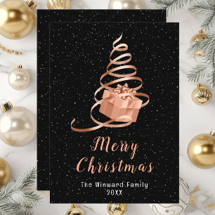 Rose Gold und schwarzes Band Geschenk Frohe Weihna Feiertagskarte