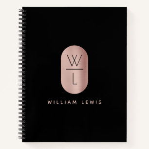 Rose Gold und schwarzes Monogramm Modern Minimalis Notizbuch