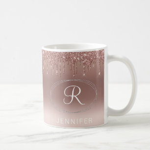 Rose Gold und Silber Glitter Monogramm  Kaffeetasse