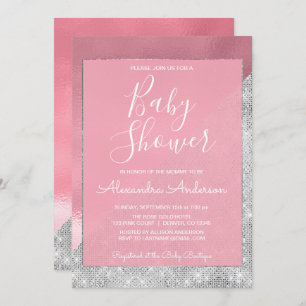Rose Gold und Silver Girl's Baby Shower Einladung