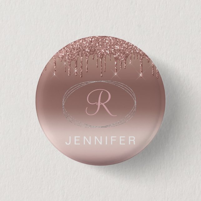 Rose Gold und Silver Glitzer Monogram Button (Vorderseite)