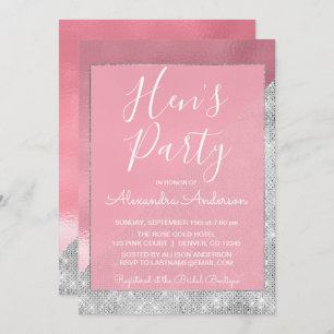 Rose Gold und Silver Sparkle Hens Party Einladung