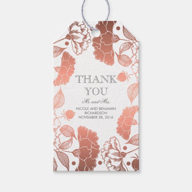 Rose Gold und Weiß Blumenreath - Hochzeit Geschenkanhänger (Vorderseite)