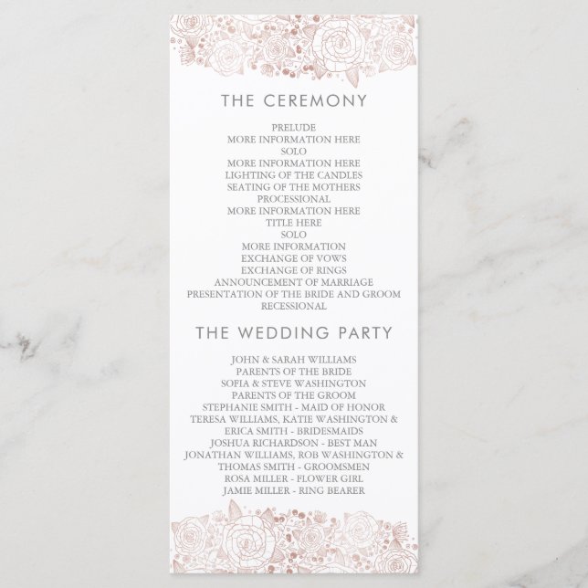 Rose Gold und Weiß | Chic Floral Wedding Program Programm (Vorderseite)