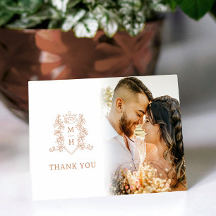 Rose Gold und Weiß Hochzeit Foto Gefallen Dankeskarte