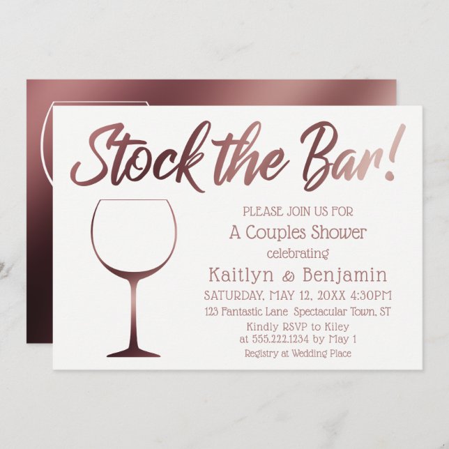 Rose Gold und Weiß Stock die Dusche der Bar Einladung (Vorne/Hinten)