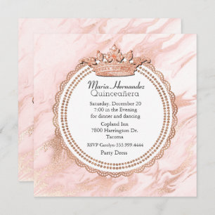 Rose Gold und Weißer Marmor Quinceanera Einladung