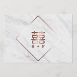 Rose Gold und Weißmarmor Chinesisch Save the Date