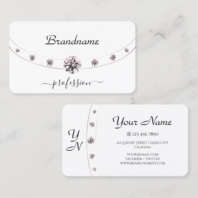 Rose Gold und White Monogram Diamonds Visitenkarte (Vorne/Hinten)