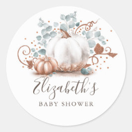 Rose Gold und White Pumpkin Fall Babydusche Runder Aufkleber
