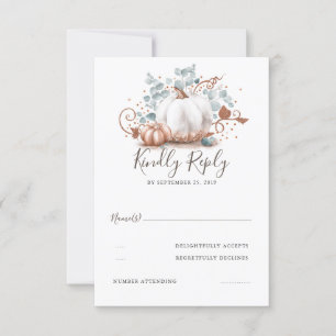 Rose Gold und White Pumpkins Hochzeit im Herbst UA RSVP Karte