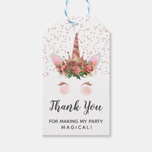 Rose Gold Unicorn Prinzessin Vielen Dank Geschenkanhänger (Vorderseite)
