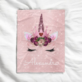 Rose Gold Unicorn Sparkle Princess Monogram Name Fleecedecke