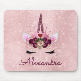 Rose Gold Unicorn Sparkle Princess Monogram Name Mousepad
