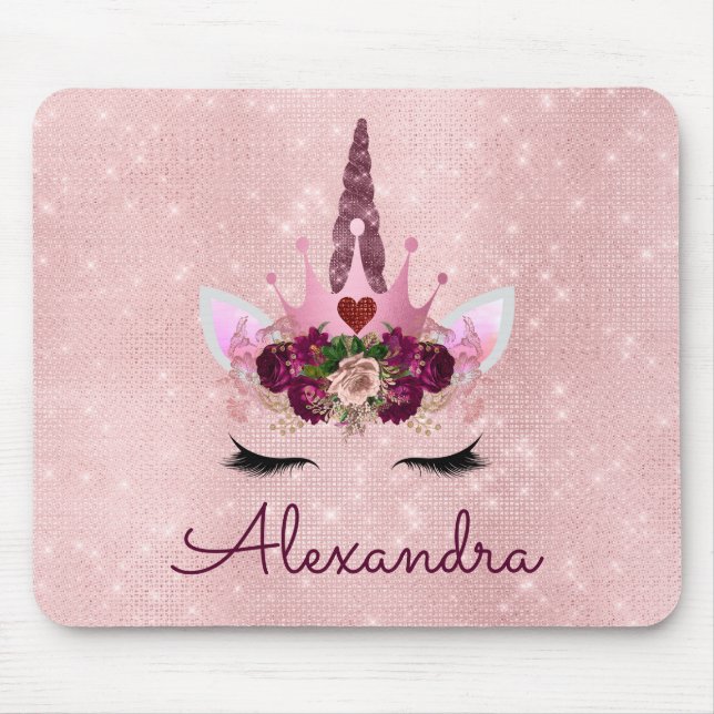Rose Gold Unicorn Sparkle Princess Monogram Name Mousepad (Vorne)