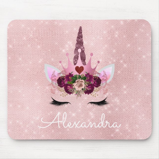 Rose Gold Unicorn Sparkle Princess Monogram Name Mousepad (Vorne)