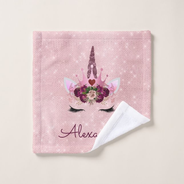 Rose Gold Unicorn Sparkle Princess Monogram Name Waschlappen (Waschlappen)