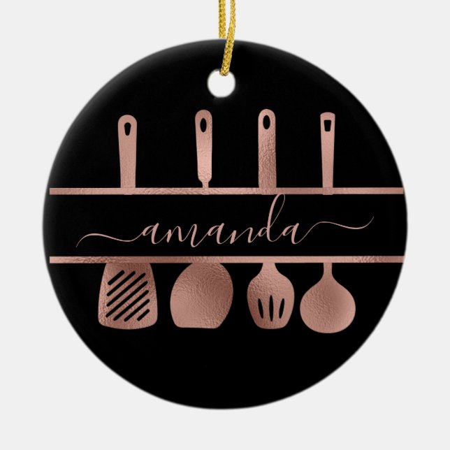 Rose Gold Utensities Personal Koch Kochen Backen Keramik Ornament (Vorne)