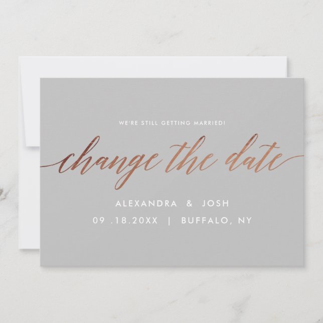 Rose Gold verändern das Datum Hochzeitaufschub Save The Date (Vorderseite)
