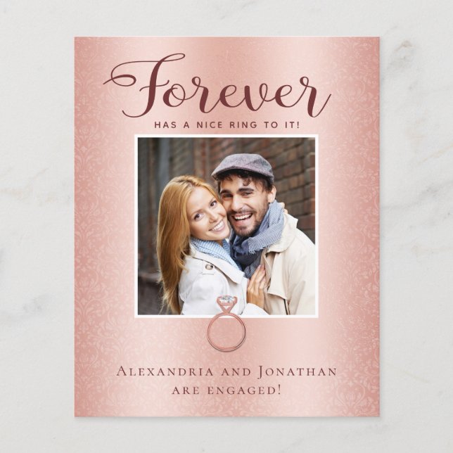 Rose Gold Verlobung Foto Ankündigung (Vorderseite)