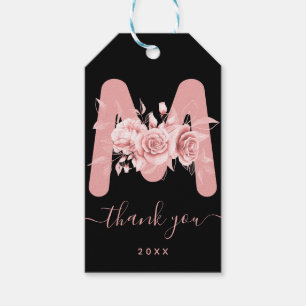 Rose Gold Vielen Dank Floral Watercolor Monogramm Geschenkanhänger