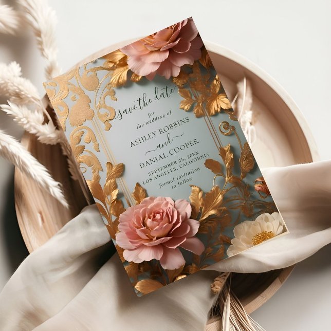 Rose Gold Vintag inspiriert blumenSave the Date Einladung (Von Creator hochgeladen)
