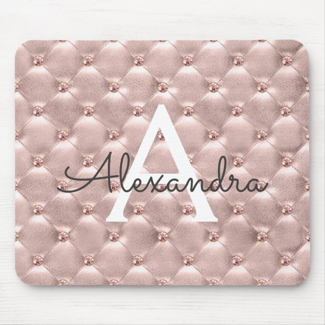 Rose Gold Vintag rosa Monogramm Name Mousepad (Vorne)