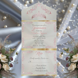 Rose Gold Vintage Border Quinceanera - Grün All In One Einladung