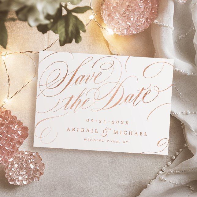 Rose Gold Vintage Kalligraphie Save the Date (Rose gold vintage calligraphy save the date)