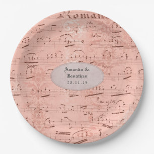 Rose Gold Vintage Musik Hochzeit Pappteller