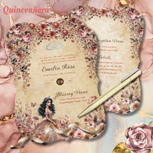 Rose Gold Vintage Quinceanera Kleidung Blumenstrau Einladung