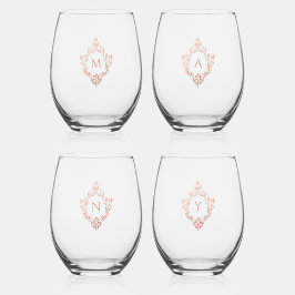 Rose Gold Vintage Wappen 4 rosa Monogramm Weinglas Ohne Stiel