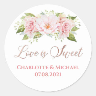 Rose Gold Wasserfarbe Blume Liebe ist Sweet Weddin Runder Aufkleber