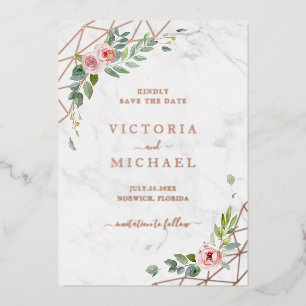 Rose Gold Wasserfarbe Floral Rosa Save The Date Folieneinladung