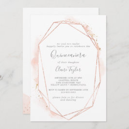 Rose Gold Wasserfarbe Geometrische Quinceñera Einladung