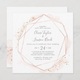 Rose Gold Wasserfarbe Geometrische Square Hochzeit Einladung