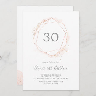 Rose Gold Wasserfarbe Geometrisches 30. Geburtstag Einladung