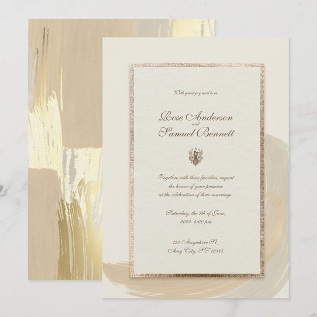 Rose Gold Wasserfarbe Pinselstriche Einladung Hoch (Vorne/Hinten)