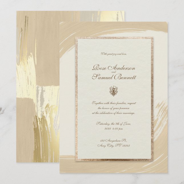 Rose Gold Wasserfarbe Pinselstriche Einladung Hoch (Vorne/Hinten)