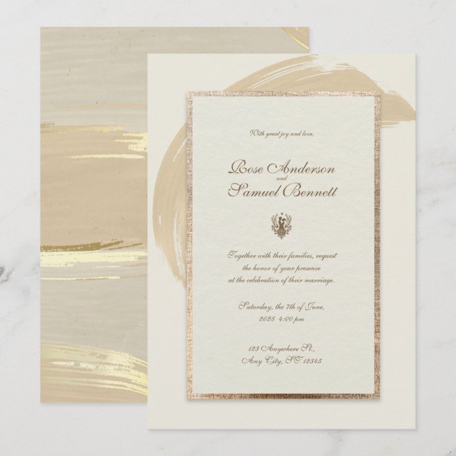 Rose Gold Wasserfarbe Pinselstriche Einladung Hoch (Vorne/Hinten)