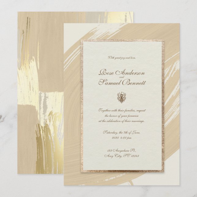 Rose Gold Wasserfarbe Pinselstriche Einladung Hoch (Vorne/Hinten)