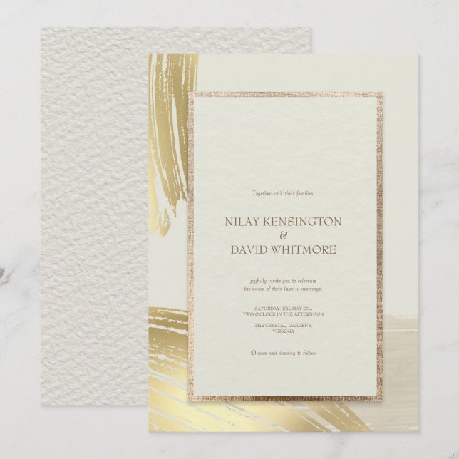 Rose Gold Wasserfarbe Pinselstriche Hochzeit Einladung (Vorne/Hinten)