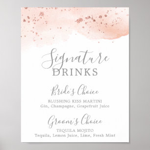 Rose Gold Wasserfarbe Signature-Drinks-Schild Poster